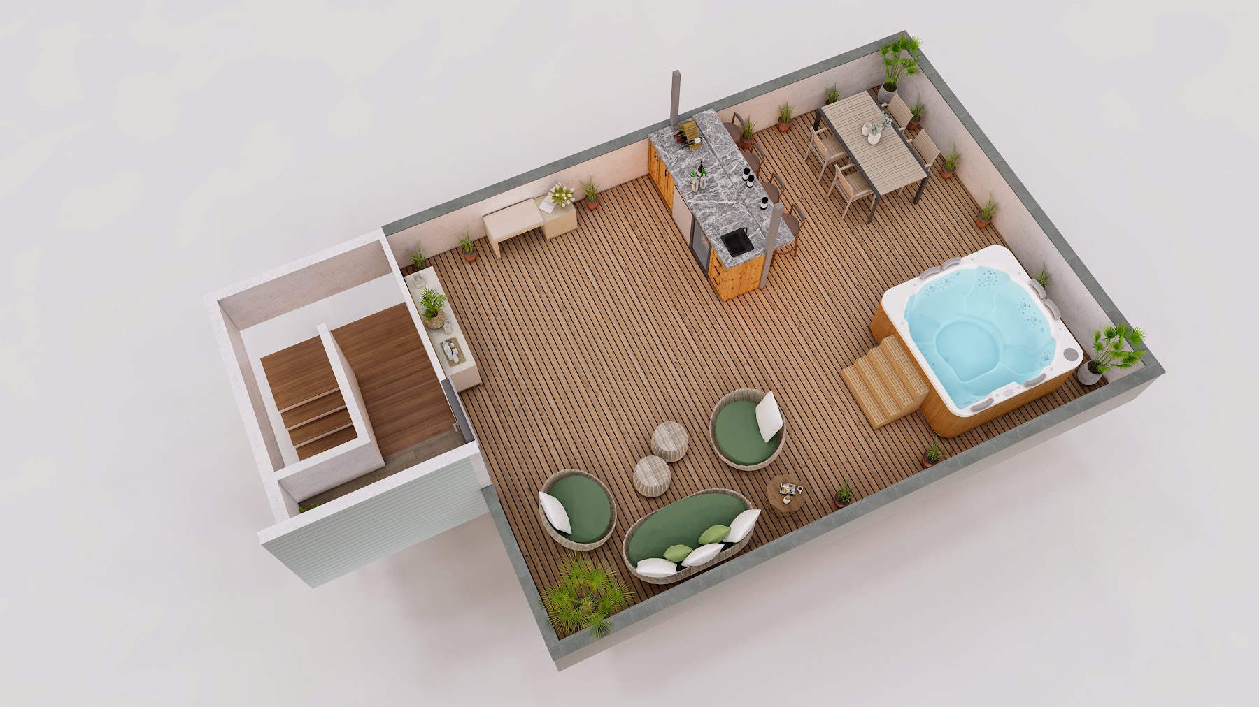 The Entertainer — roof deck with hot tub, outdoor kitchen and lounge